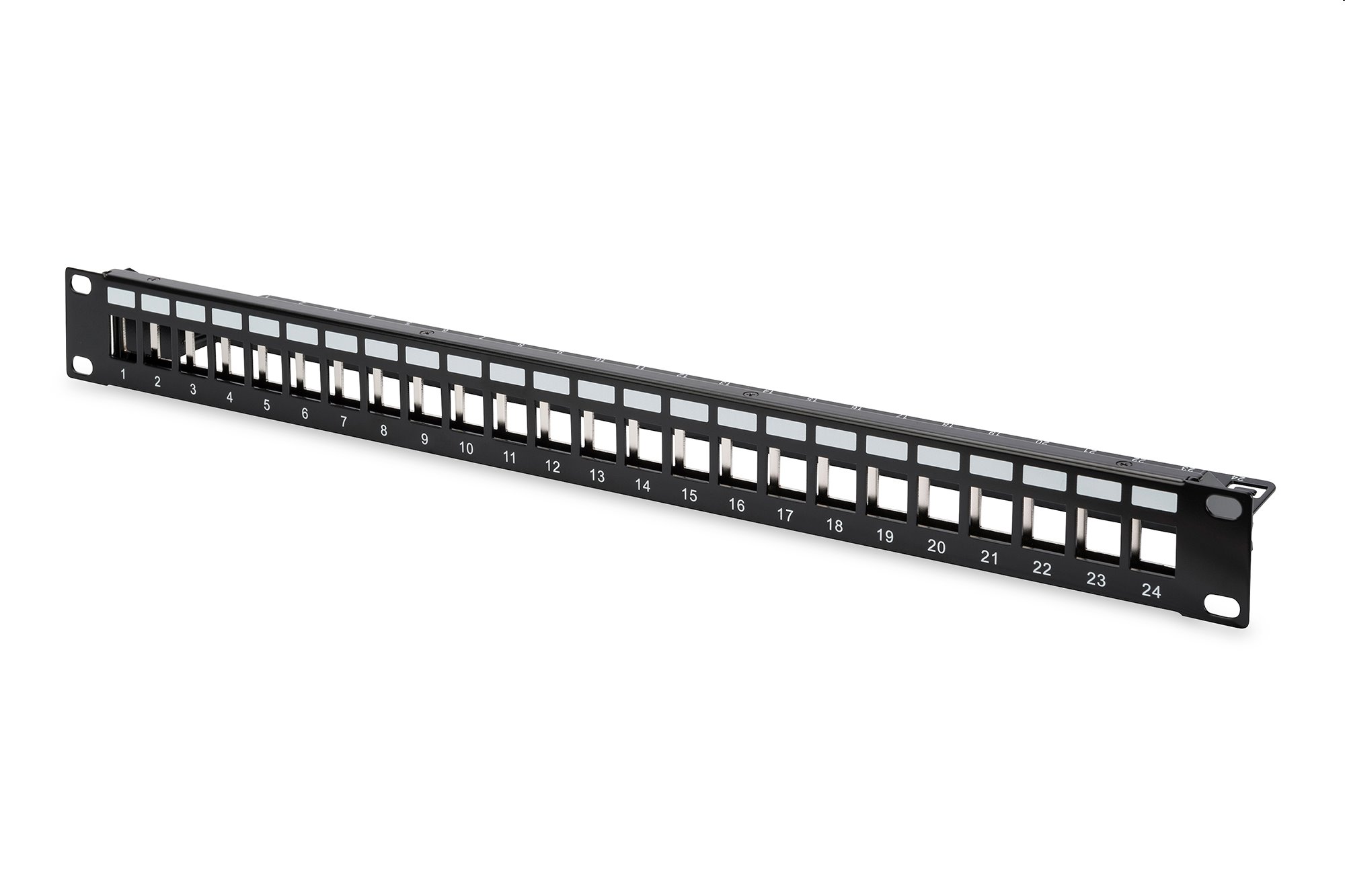 DIGITUS 19" modulárny patch panel 24port 1U vhodný pre UTP i STP keystony, čierny RAL9005 DN-91411