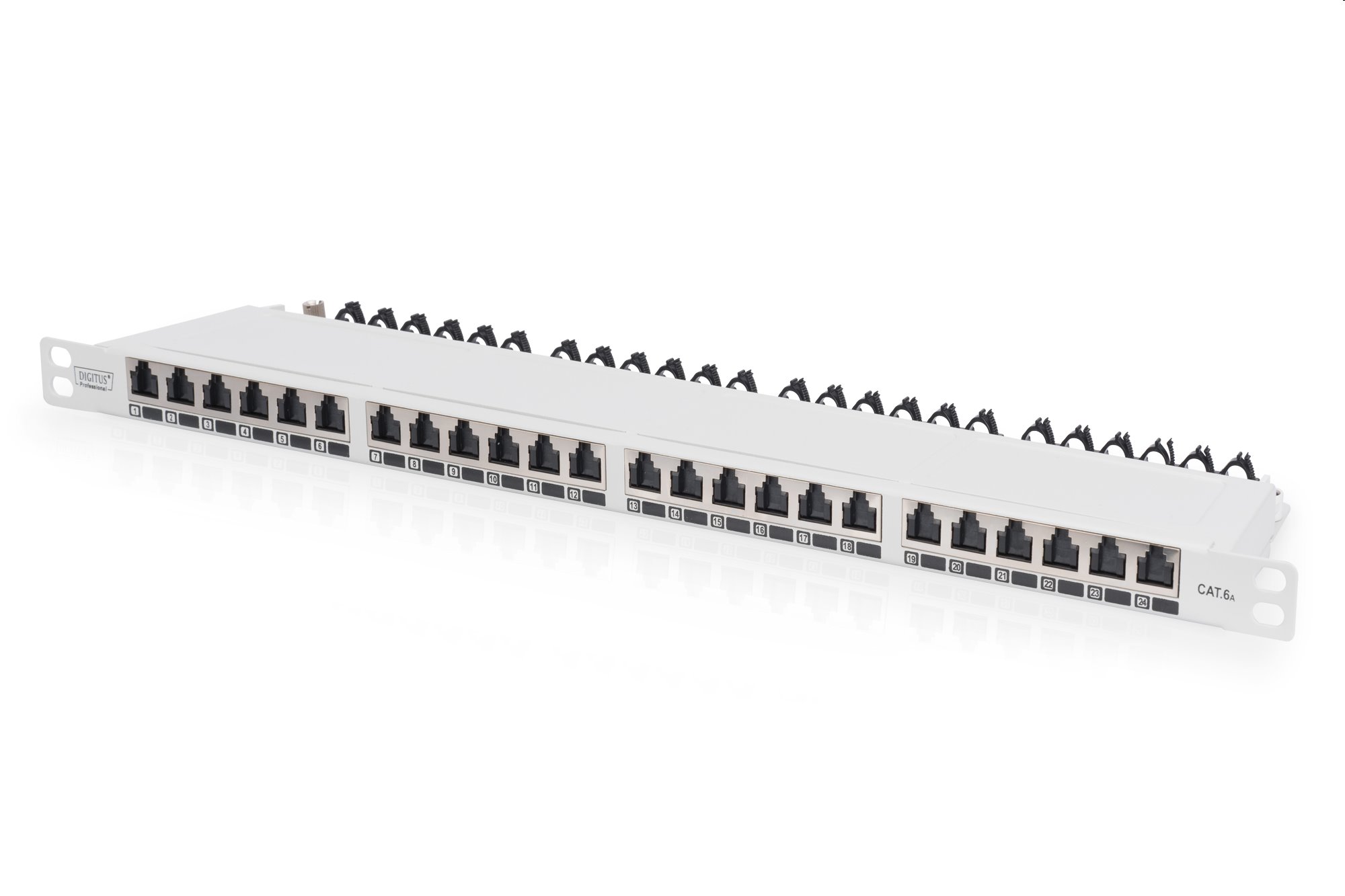 DIGITUS 19" patch panel 24port 0,5U Cat6A, STP, Krone LSA+, vyväz. lišta, sivý RAL7035 DN-91624S-SL-EA-G