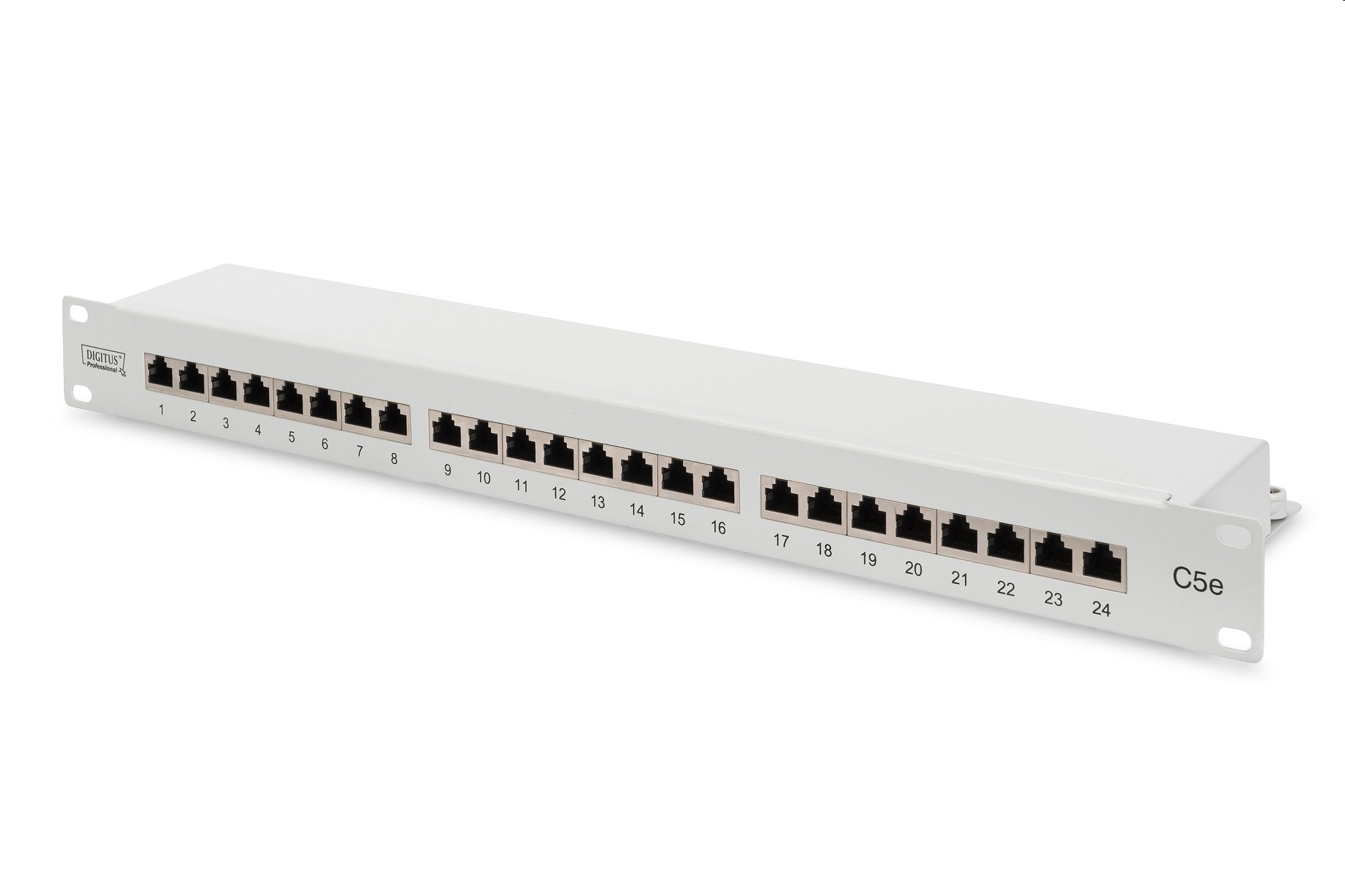 DIGITUS 19" patch panel 24port 1U Cat5E, STP, Krone LSA+, vyväz. lišta, sivý RAL7035 DN-91524S