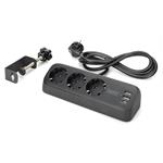 DIGITUS 3cestný kancelářský prodlužovací kabel s 2x USB-A a 1x USB-C porty, černý DA-70625