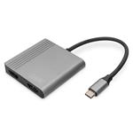 DIGITUS Adaptér USB-C - 2x HDMI, 18 cm 4K/30Hz, stříbrný, hliníkový kryt DA-70828