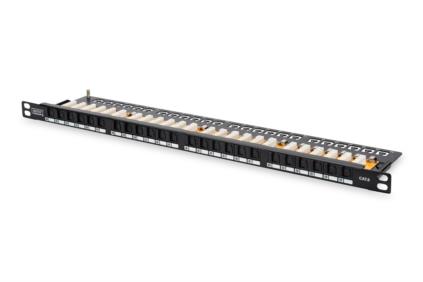 Digitus CAT 6 patch panel, nestíněný,24-Port RJ45, s klapkou, 8P8C, LSA, 0.5U, 19 "pro montáž do racku, DN-91624U-SL-SH