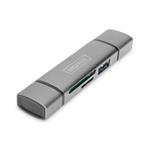 Digitus dvojitá čtečka karet OTG (USB-C + USB 3.0) 1x SD, 1x MicroSD, 1x USB 3.0, šedá DA-70886