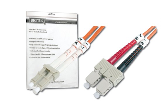 DIGITUS Fiber Optic Patch Cord, LC to SC, Multimode 50/125 µ, Duplex Length 10m OM2 DK-2532-10