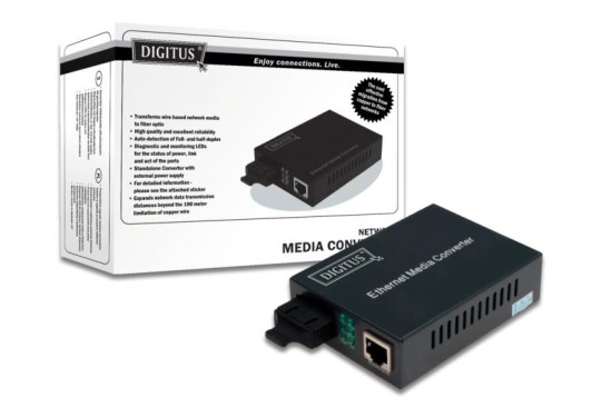 DIGITUS Media Converter, Singlemode 10/100Base-TX to 100Base-FX, Incl. PSU SC connector, Up to 20km DN-82021-1