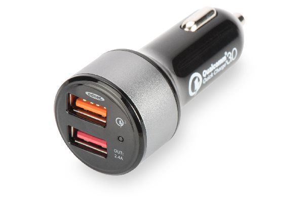 Digitus USB nabíječka do auta, rychlé nabíjení 3.0, 2 vstupní porty 12-24V, výstupy: 3-6.5V/3A, 5V/2.4A 84103