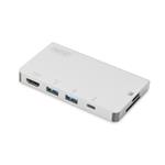 Digitus USB Type C Multiport Travel Dock, 6 Port, 4K, HDMI, 2x USB-C, 2x USB3.0, MicroSD,SD/MMC, silver DA-70867