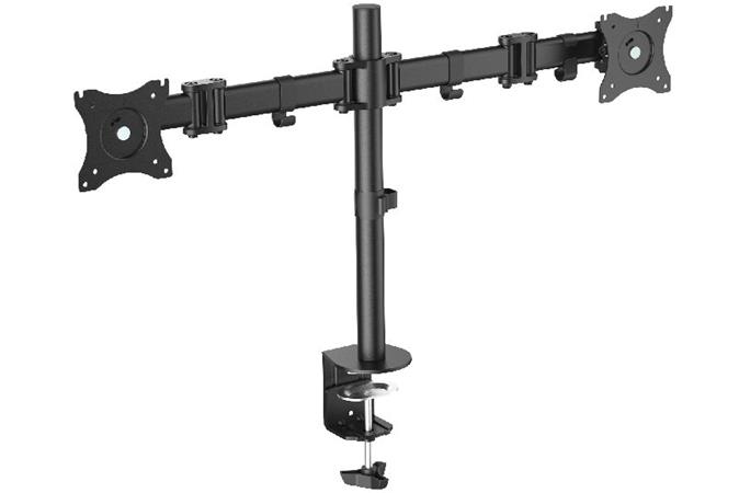 Digitus VESA dvojitý svorkový stolní stojan, 90o otočný, 30o sklopný, otočný 360o, 15"-27" TFT, 100x100, 16Kg, DA-90349