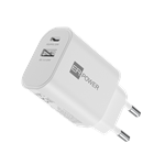 Dual GaN Charger 33W 1 USB-C/1 USB-A PD/PPS/QC - White ERPW33G1C1A-WH