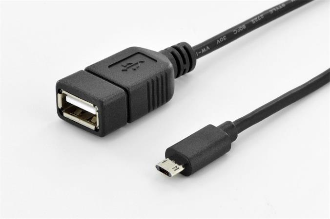 Ednet USB 2.0 adapter, type micro B - A M/F, 0.3m, High Speed, micro B reversible, UL, gold, bl 84150
