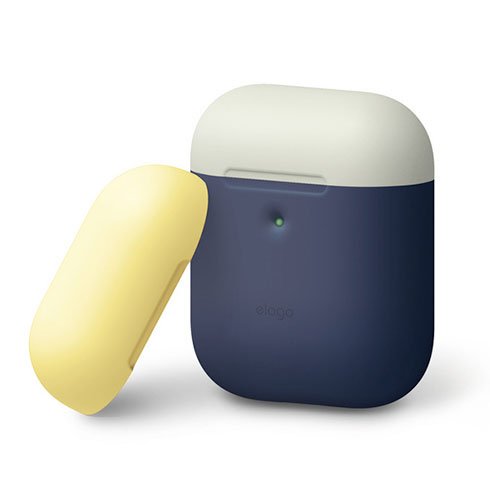 Elago Airpods 2 Silicone Duo Case - Jean Indigo/ White, Yellow EAP2DO-JIN-CWHYE
