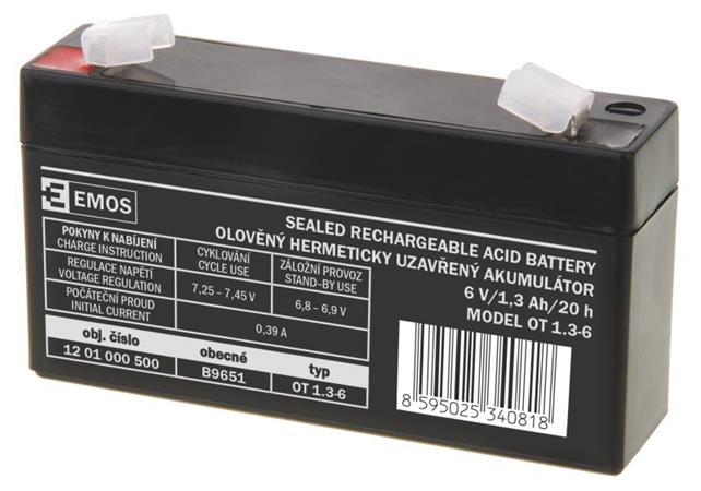 Emos baterie SLA 6V / 1.3 Ah, Faston 4.8 (187) 1201000500