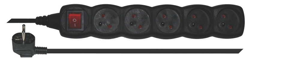 Emos prodlužovací šňůra P1513 - 5 zásuvky, 3m, s vypínačem, černá 1902350300