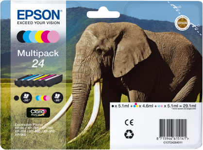 Epson 24 Multipack - 6-balení - 29.1 ml - černá, žlutá, azurová, purpurová, světlá fialová, světle C13T24284011