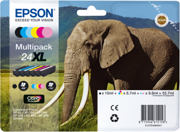 Epson 24XL Multipack - 6-balení - 55.7 ml - XL - černá, žlutá, azurová, purpurová, světlá fialová, C13T24384011