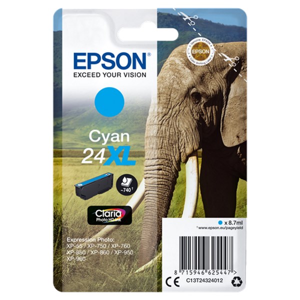 Epson Singlepack Cyan 24XL Claria Photo HD Ink C13T24324012