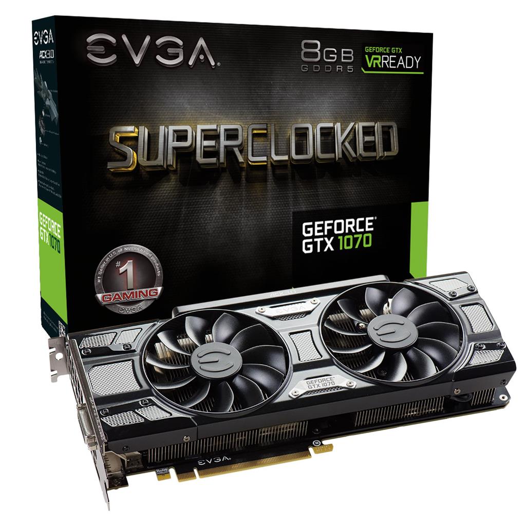 EVGA GeForce GTX 1070 SC GAMING ACX 3.0 Black Edition / PCI-E / 8192MB GDDR5 / HDMI / 3x DP / DVI / VR Re 08G-P4-5173-KR