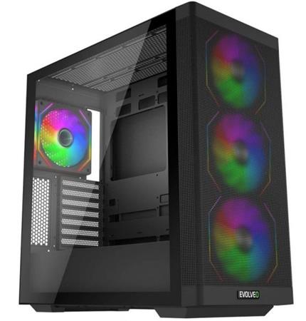 EVOLVEO Scorpio, skříň eATX/ATX, 4x ARGB ventilátor 120mm, boční panel temperované sklo + mřížkovaný přední SCORPIO-BK-4
