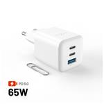 FIXED GaN Mini Sieťová nabíjačka s 2xUSB-C a USB výstupom a podporou PD, 65W, biela FIXCG65M-2C1A-WH