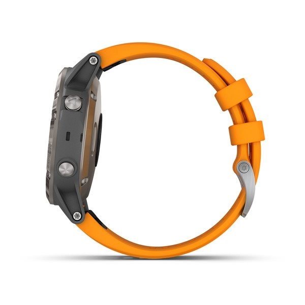 garmin fenix 5 plus sapphire titanium with solar flare orange band