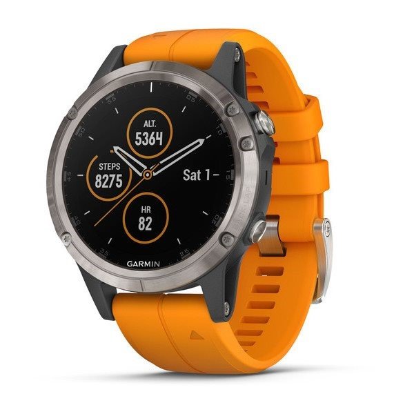 fenix 5 plus sapphire titanium with solar flare orange band