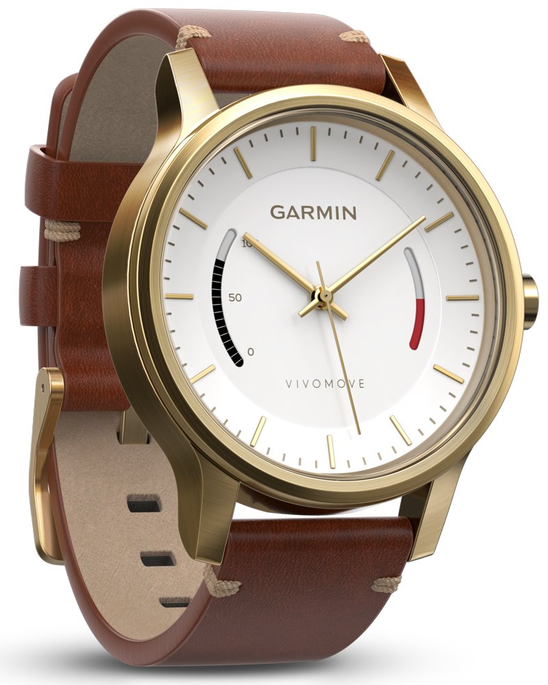 GARMIN stylové/chytré hodinky vívomove Premium Gold Tone Steel/ Android, iOS, Windows Phone/ hnědá 010-01597-21