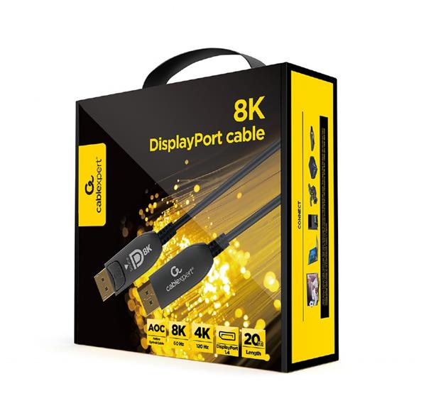 Gembird kábel DisplayPort (M - M), 8K, aktívny, optický (AOC), s Ethernetom, prémiový, 20 m, čierny CC-DP8K-AOC-20M