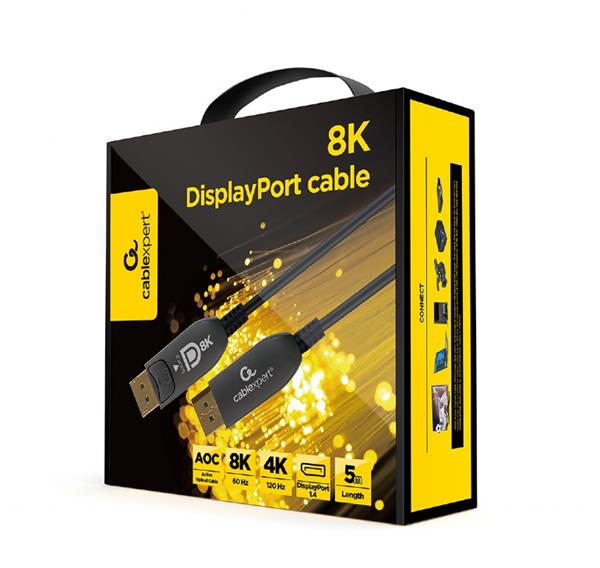 Gembird kábel DisplayPort (M - M), 8K, aktívny, optický (AOC), s Ethernetom, prémiový, 5 m, čierny CC-DP8K-AOC-5M