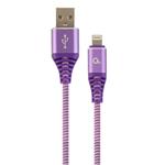 Gembird Premium cotton braided 8-pin charging and data cable, 2m, purple/white CC-USB2B-AMLM-2M-PW