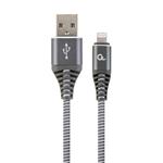 Gembird Premium cotton braided 8-pin charging and data cable, 2m, spacegrey/whit CC-USB2B-AMLM-2M-WB2