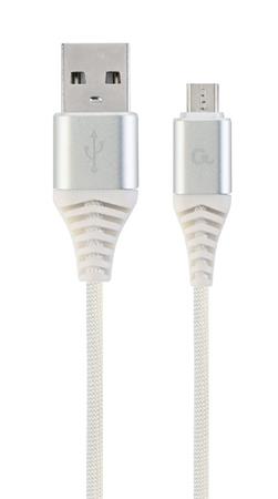 Gembird Premium cotton braided Micro-USB charging and data cable,1m,silver/white