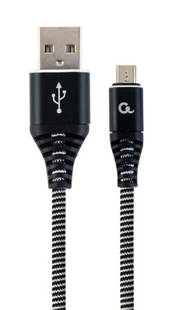 Gembird Premium cotton braided Micro-USB charging and data cable,2m,black/white CC-USB2B-AMmBM-2M-BW