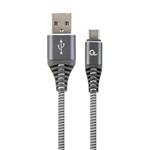 Gembird Premium cotton braided Type-C USB charging and data cable,1m,grey/white