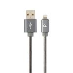 Gembird Premium spiral metal 8-pin charging and data cable, 2m, metallic-grey CC-USB2S-AMLM-2M-BG