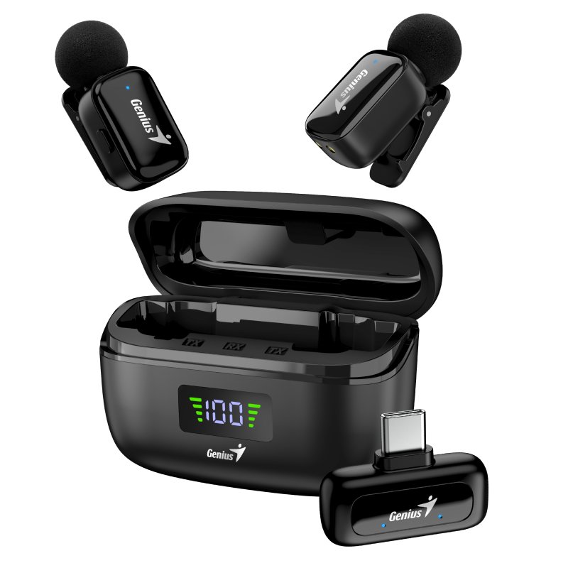 GENIUS duální bezdrátový mikrofon MIC-S900/ pro kreativce/ USB-C/ nabíjecí/ černý 31700003400