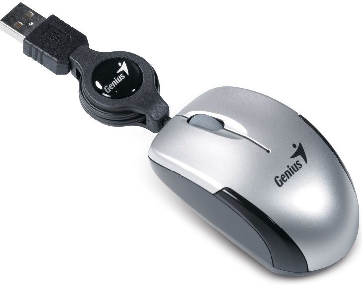 Genius Myš Micro Traveler V2, 1200DPI, optická, 3tl., 1 koliesko, strieborná, Micro 31010125106