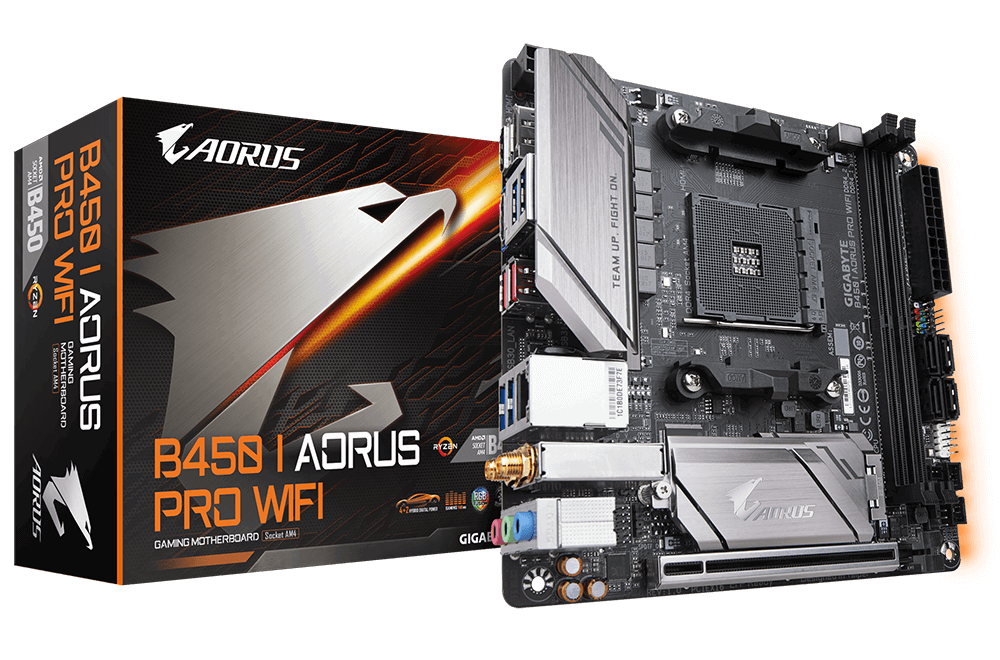 Gigabyte B450 I AORUS PRO WIFI 1.0 M, AM4, DDR4-3200, USB 3.1+Type C, DVI-D/HDMI B450 I AORUS PRO WIFI 1.0 M/B