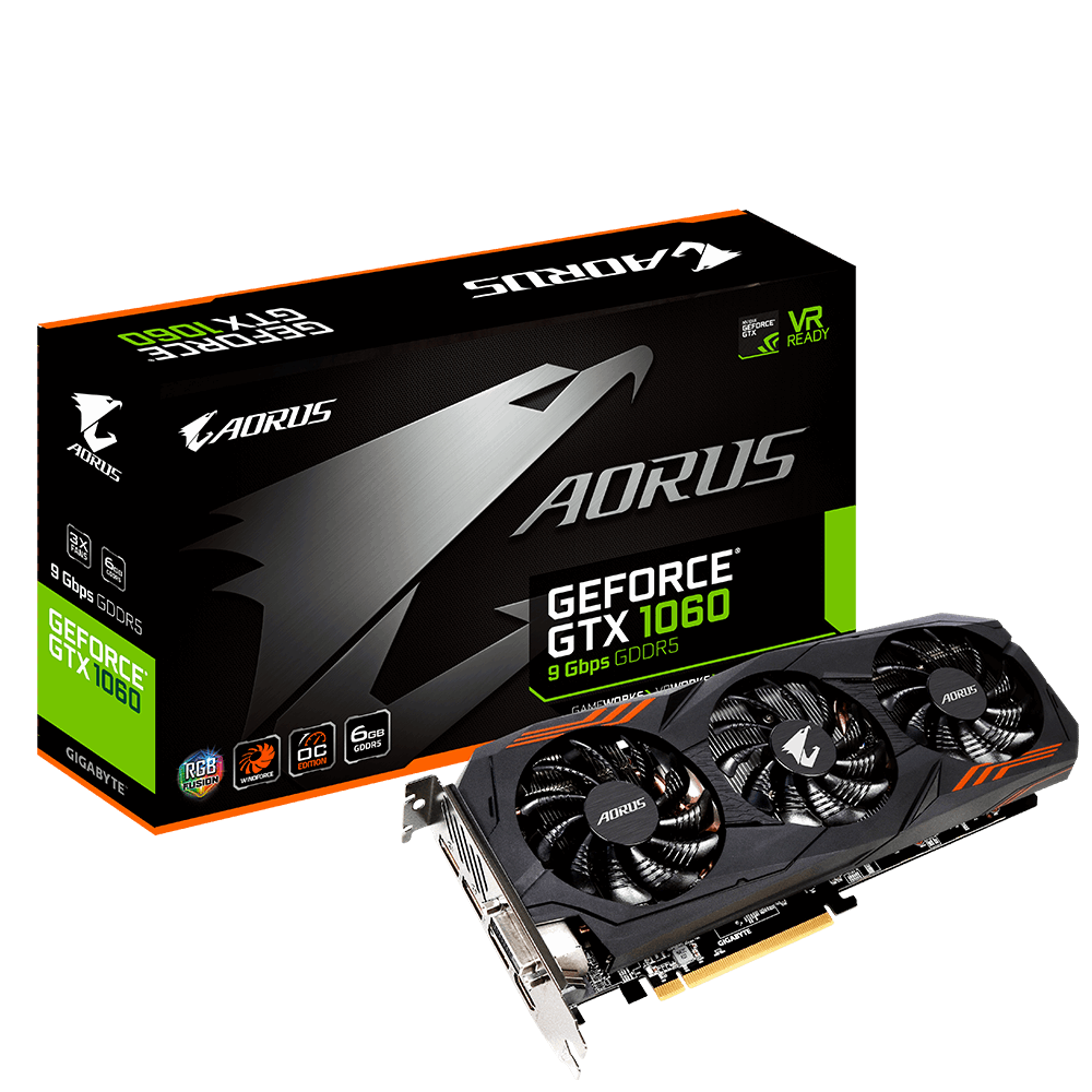 Gigabyte GeForce GTX 1060 6G 9Gbps, 6GB, DP/DVI/HDMI GV-N1060AORUS-6GD