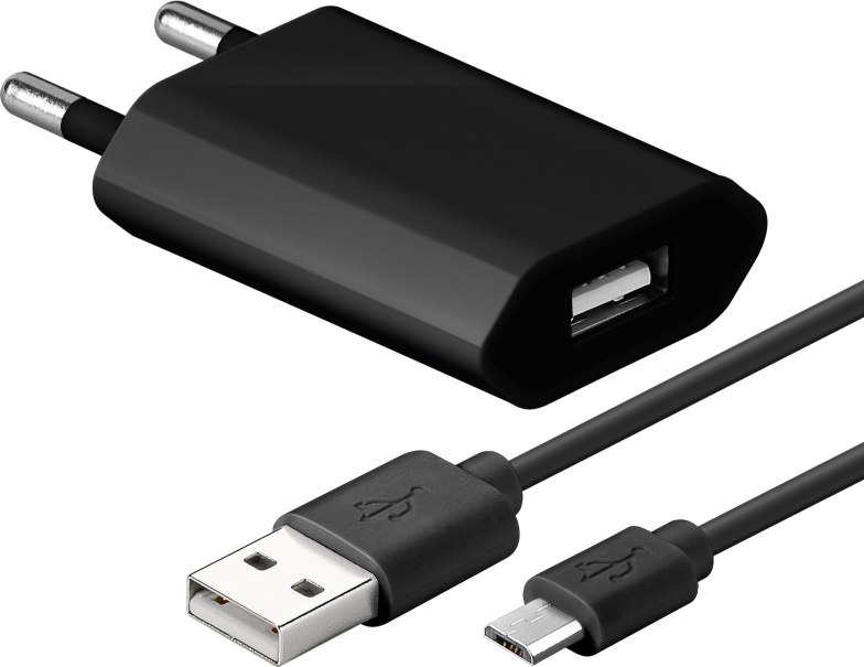 goobay Napájecí a nabíjecí adaptér 230V na USB, ultra slim, 1A s USB micro kabelem 1m ,černý ppadapter-97