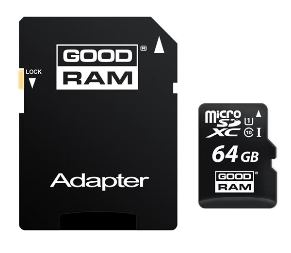 Goodram Micro Secure Digital Card, 64GB, micro SDXC, M1AA-0640R12, UHS-I U1 (Class 10), s adaptérom