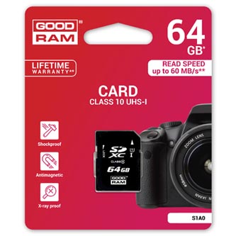 Goodram Secure Digital Card, 64GB, SDXC, S1A0-0640R11, UHS-I U1 (Class 10) S1A0-0640R12