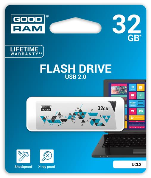 Goodram USB flash disk, 2.0, 32GB, UCL2, biely, UCL2-0320W0R11, podpora OS Win 7