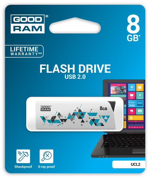 Goodram USB flash disk, 2.0, 8GB, UCL2, biely, UCL2-0080W0R11, podpora OS Win 7