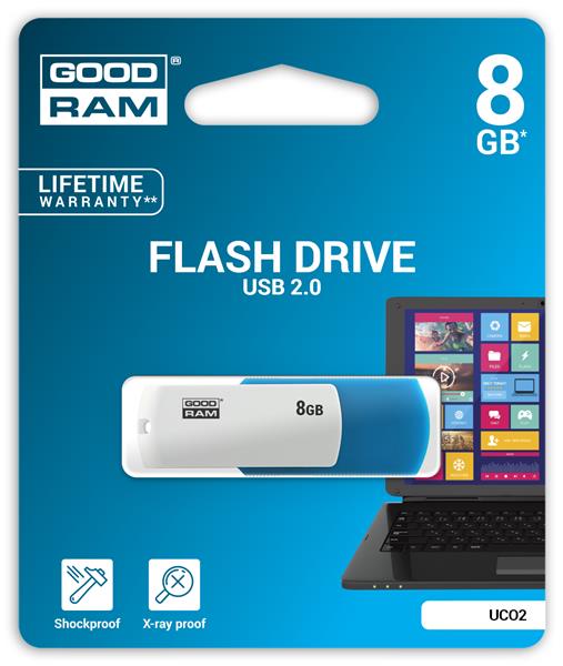 Goodram USB flash disk, 2.0, 8GB, UCO2, modrý, UCO2-0080MXR11, podpora OS Win 7