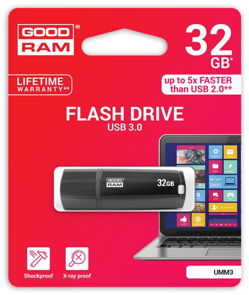 Goodram USB flash disk, 3.0, 32GB, UMM3, čierny, UMM3-0320K0R11, podpora OS Win 7