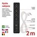 GoSmart predlžovací kábel 2 m / 4 zásuvky / s vyp. / s USB / biely-čierny / PVC / 1,5 mm2 8592920141588