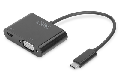 Graphic Adapter VGA 1080p FHD to USB 3.1 Type C, Power Delivery, audio black alu DA-70857