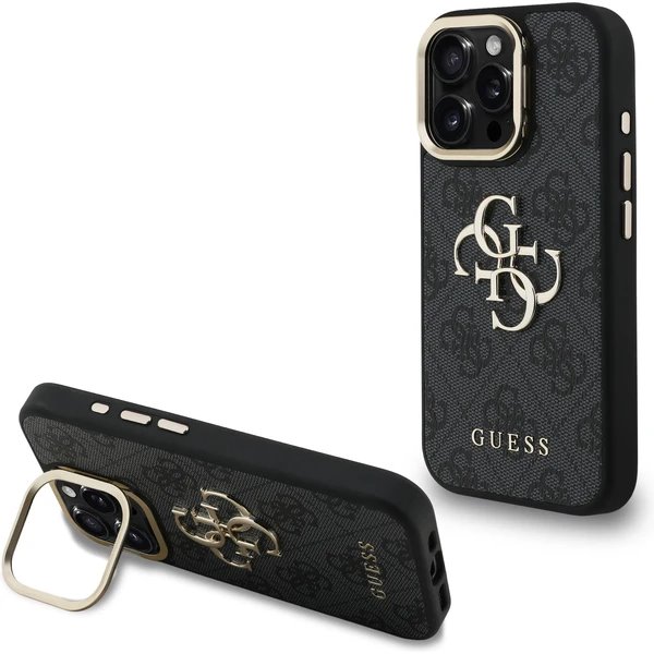 Guess PU 4G Metal Logo Stand Camera Frame kryt iPhone 16 Pro čierny 57983125157