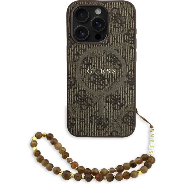 Guess PU Leather 4G Colored Ring Strap MagSafe kryt iPhone 15 Pro hnedý 57983125435