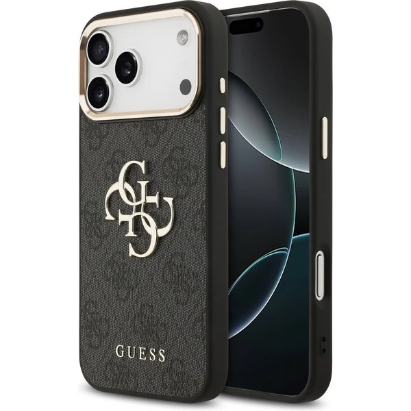 Guess PU Leather 4G Metal Logo Gold Frame kryt iPhone 17 Pro Max čierny 57983127127